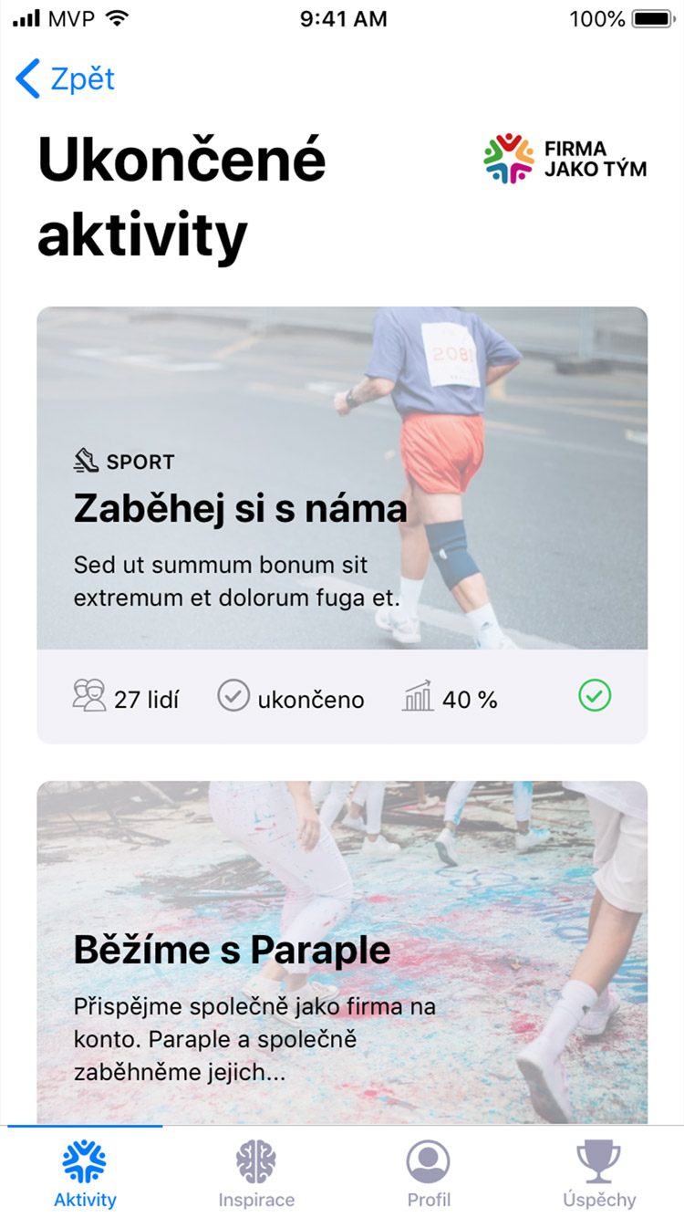 Firma jako tým app ukončené aktivity